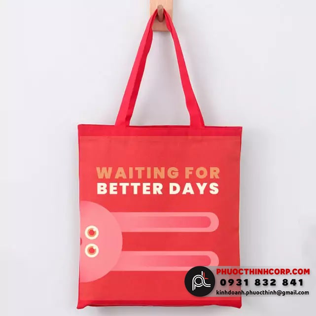 Túi tote cute màu đỏ hình chú thỏ "Watting for better days"