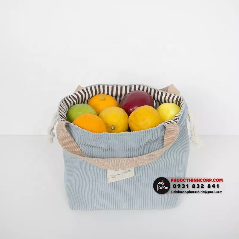 Túi tote có dây rút vải nhung đựng trái cây